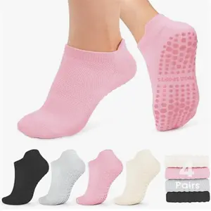 Pilates Socks for Women Non Slip Grip Socks for Yoga, Barre, Hospital, Barefoot Grippy Yoga Sock Womens Gifts 4 Pairs Womenswear Athletic Gym