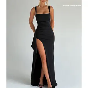 Sleeveless Slit Thigh Backless Dress, Elegant Sexy Sleeveless Dress Suitable for Party Club Date Wear, Women's All-Season Long Strap Dress