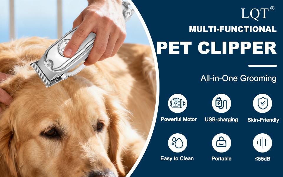 High-power pet hair clipper, grooming trimmer for dogs & cats. Low noise & no hair jamming, comes with guide combs & full accessories.