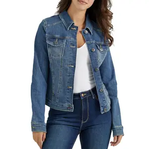Rosette&Co Women's Stretch Denim Ripped Jacket Casual Fit Jean Jacket Button Up Long Sleeve Jacket for Women Faux Suede Jacket Women’s Clothing Spring Jackets for Women 2026 Tops for Women Casual Outwear Jacket Vintage Style Trendy Tops