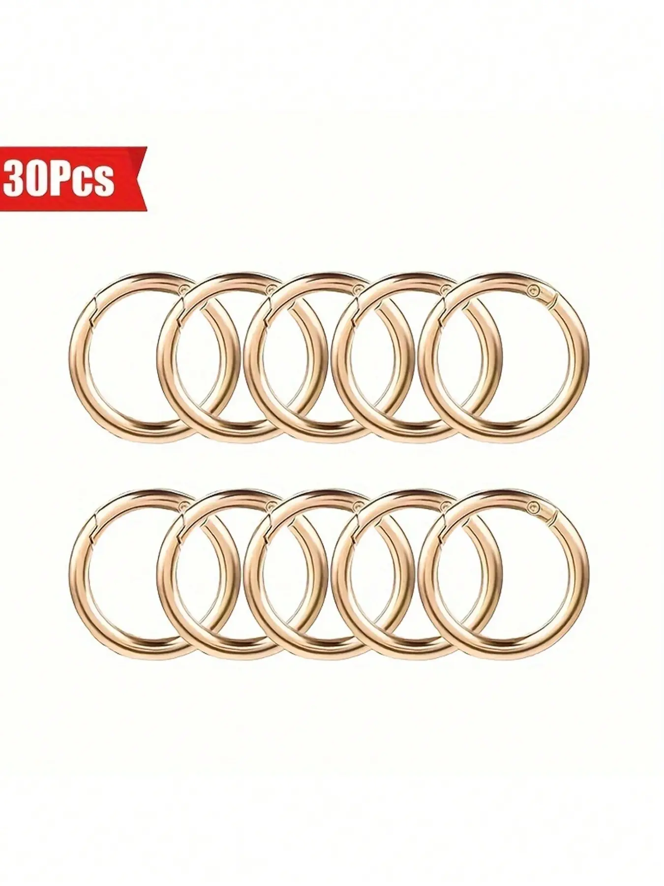 30-Pack Zinc Alloy Spring O-Ring Carabiners - White Round Keychain Clips, Keychain Hooks, Keychain Clasp for DIY Accessories, Handbags, and Dog Collars