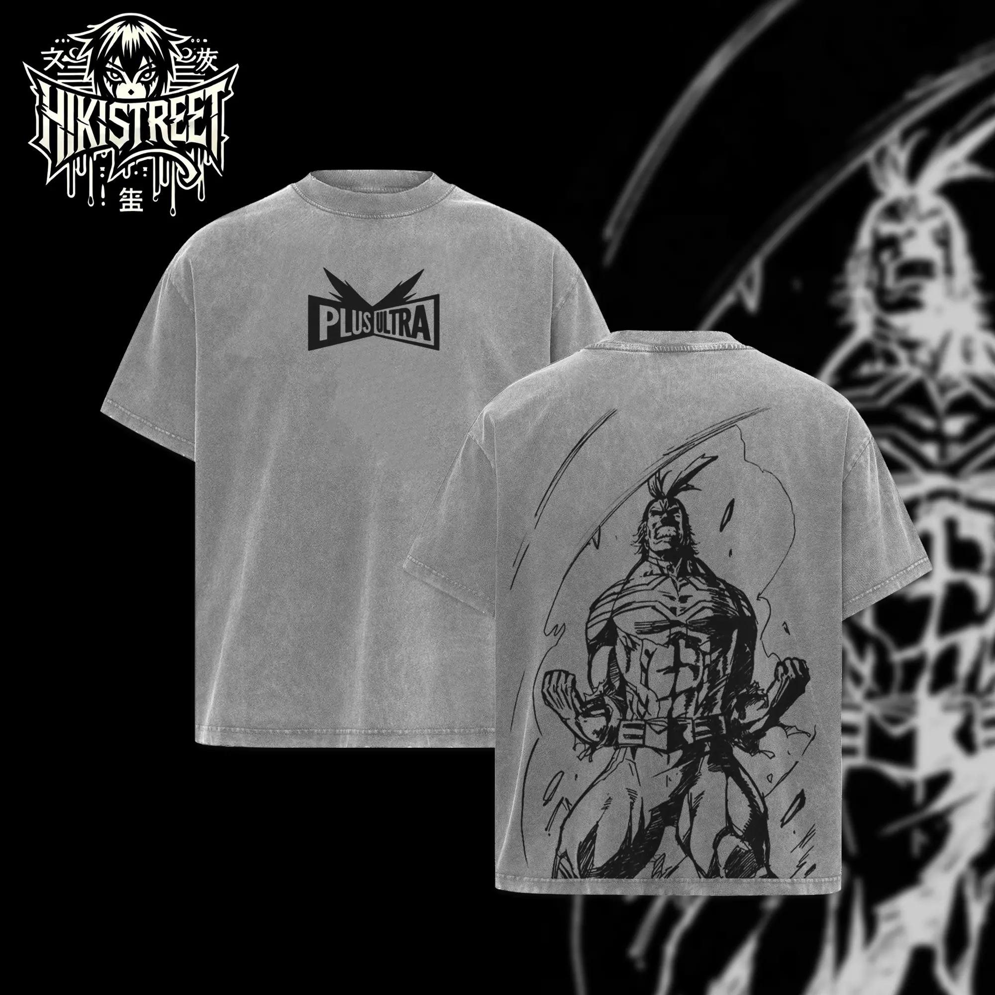 [HIKISTREET] Vintage My Hero Academia All Might Acid Washed T-Shirt, MHA Merch, Grunge Anime Washed Oversized Tee, Aesthetic Anime Streetwear Gift