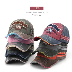 Hat 1969 retro washed old letter embroidery ripped cap trendy male personality female sunshade baseball cap