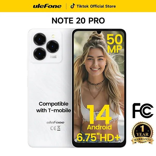 Ulefone Note 20 Pro Unlocked Phones, Android 14 OS, 8GB+128GB/256GB ROM 1TB Extension, 6.75” HD+ 90Hz Screen 6000mAh Battery Smartphone, 50MP Main Camera, 4G Dual SIM Cell Phone, Widevine L1 Certified - Black