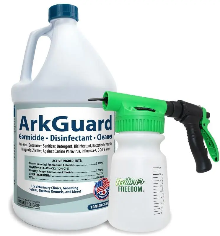 ArkGuard Kennel Cleaner & Disinfectant Concentrate with Hose-End Sprayer, 1 Gallon - Kills Parvo & Kennel Cough - One Step Clean, Disinfect & Deodorize for Runs, Kennels & Outdoor Floors