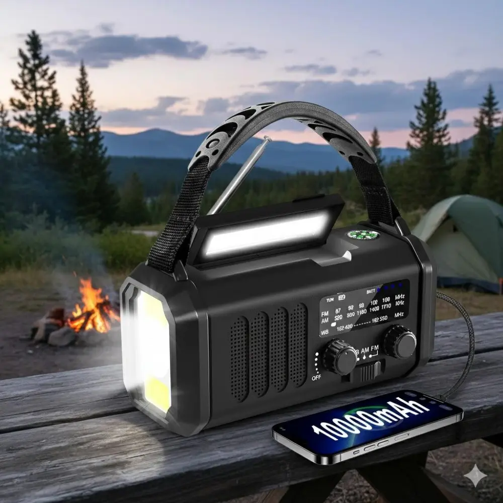 Ultimate Survival Emergency Weather Radio: AM/FM NOAA Alerts, 10000mAh Power Bank, Hand Crank Solar USB-C Charging, Flashlight & Reading Lamp, SOS Signal for Outdoor Adventures & Emergency Preparedness Kit