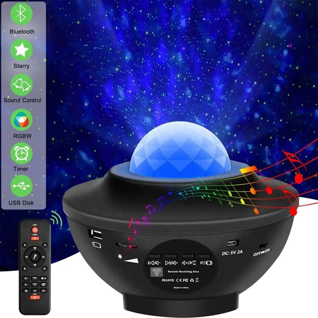 USB Powered Projector lamp, LED Water Wave Starry Sky Effect Night Light, Party Lighting Decoration with Remote Control