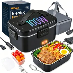 80W Energy Saving Digital Timing Electric Food Warmer Lunch Box Leakproof Detachable Stainless Steel Inner Bowl, Universal Car Truck Home Power Full Tableware Storage Tote