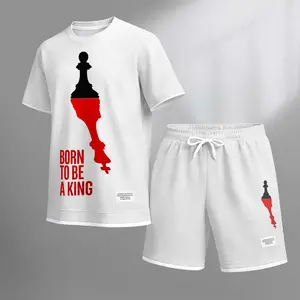 Men's Bornto Be Aking Print Drawstring Shorts Set For Spring/Summer. A Casual Summer Outfit, Including A Short-Sleeved Shirt And Shorts, Suitable For Everyday Wear And Sports. A Two-Piece Set For A Relaxed And Energetic Lifestyle.