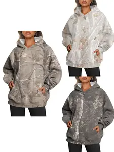Women's Trendy Camouflage Hoodie - Maple Leaf Printed, Adjustable Drawstring, Super Large Cap, Wool Pullover, Long-Sleeve, Pocketed, Casual, Lightweight, Sporty, Breathable Everyday Womenswear Top Sweatshirt Style Statement