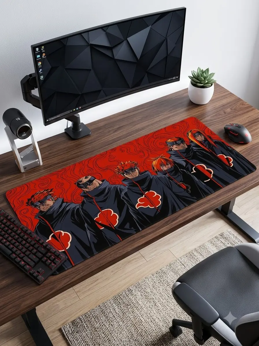 Red Cloud Ninja Anime Gaming Mouse Pad, Japanese Akatsuki-Inspired Extended Desk Mat, Large Keyboard Pad for Gamer Setup