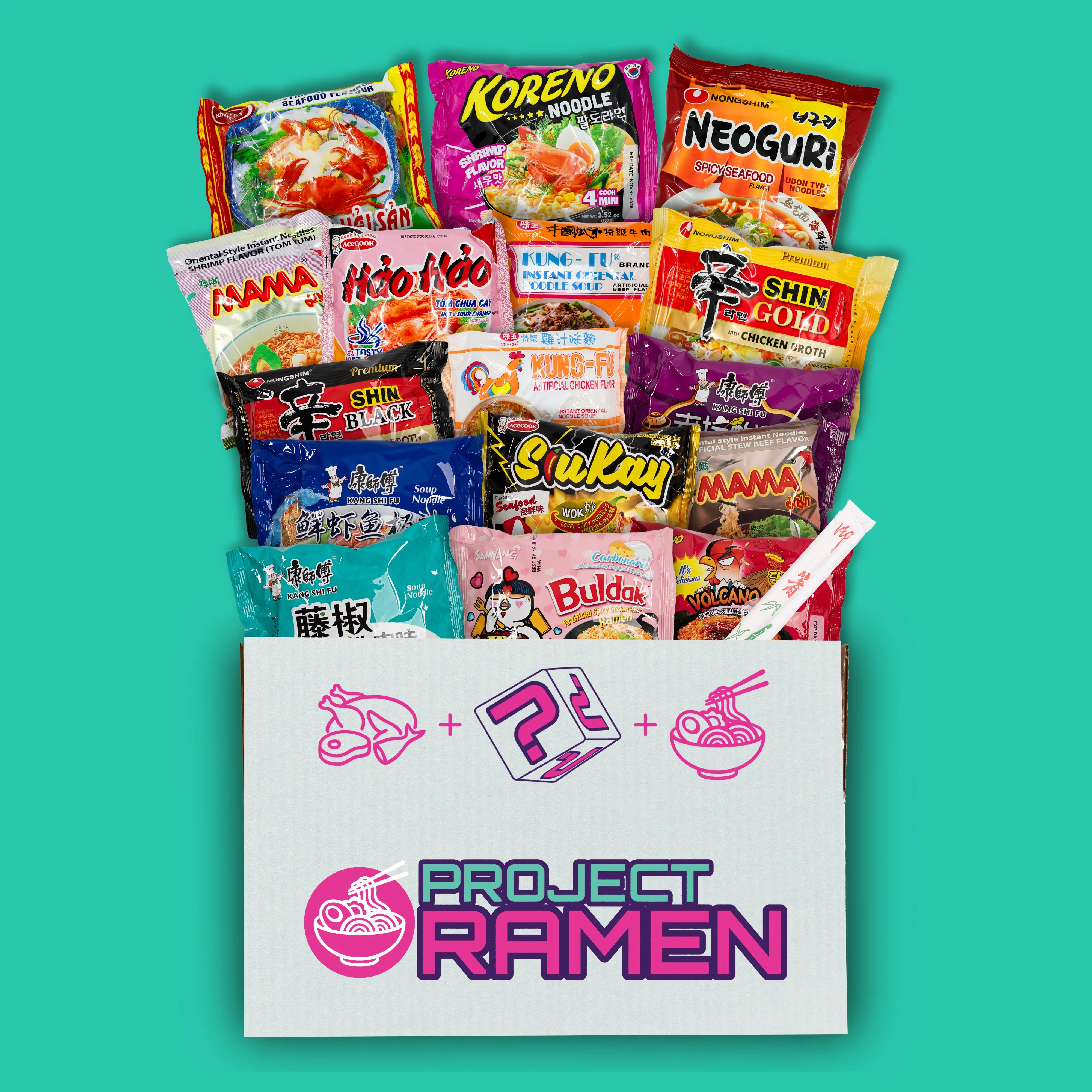 Variety Ramen Random Mystery Box 16 Packages of Instant Ramen Noodle Soup 8 Variety Project Ramen Food Spicy