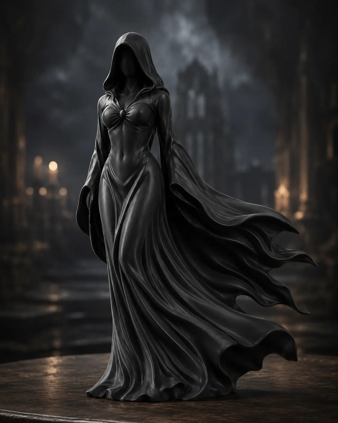 Shadow Goddess Standing Figure 3D Printed Statue | Dark Fantasy Statue | Gothic Home Decor | Elemental Desk Decor