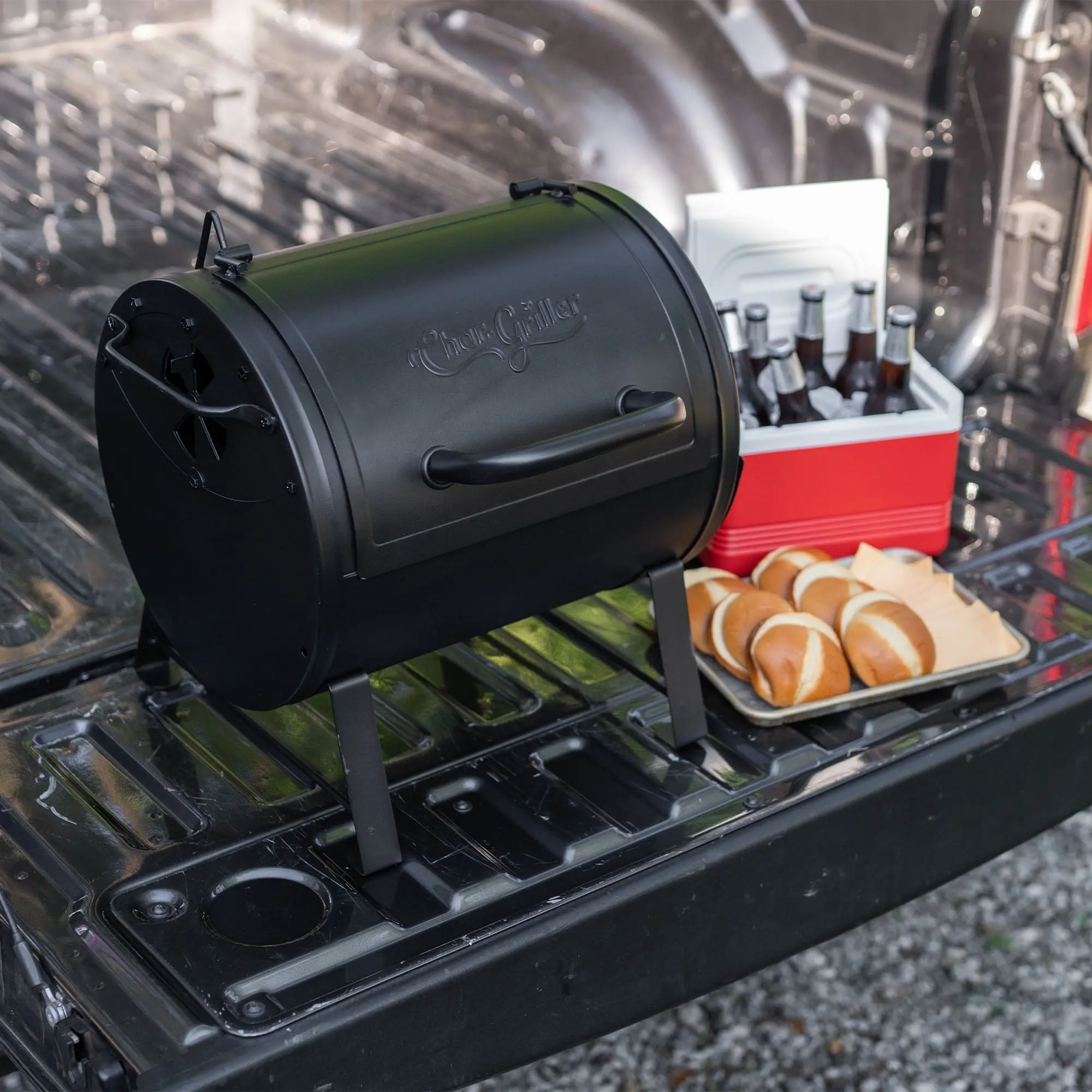 Char-Griller Portable Pro Tabletop Charcoal Grill & Side Fire Box Attachment, Heavy-Duty Cast Iron Cooking Grates & Steel Construction, Perfect Portable Smoker for Tailgating, Camping & Backyard BBQ