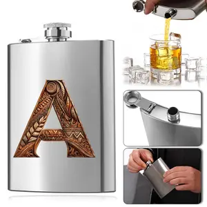 A-Z Letter Pattern Stainless Steel Portable Hip Flask, 1 Count 8oz Whiskey Flagon, Whiskey Vodka Container, Resistant Liquor Organizer for Purse Pocket