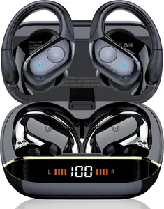 Qecnato Wireless Earbuds Bluetooth 5.4 Headphones 75H Stereo Deep Bass Sports Over Ear Buds with Earhooks, LED Display Bluetooth Earbuds with 4 ENC Mic, IP7 Waterproof Earphone for Running