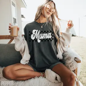 Comfort Colors Checkers Mama TShirt, Retro Mama T-Shirt, Vintage Mama Tee, Motherhood TShirt, Mama Tee, Vintage Checkered T-Shirts