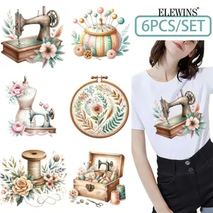 6 Pieces Watercolor Retro Sewing Iron-on Transfer Cute Handmade Patch Flower Applique T-shirt Iron-on Decals for Clothes Bags Pillowcases DIY Decorations