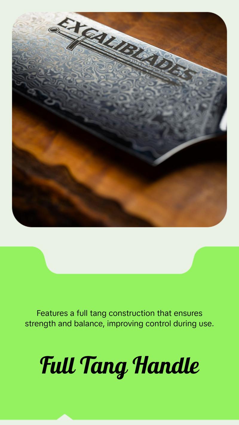 EXCALIBLADES Nakiri Knife - Stainless Steel Damascus Knife with Full Tang Handle & Black Turquoise Handle, Sharp for Meat and Vegetable Use