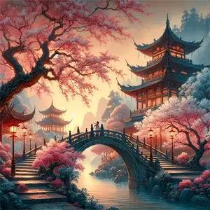 Full Round Diamond Embroidery House Landscape DIY Mosaic Bridge Acrylic Craft Supplies Painting Tree Gift