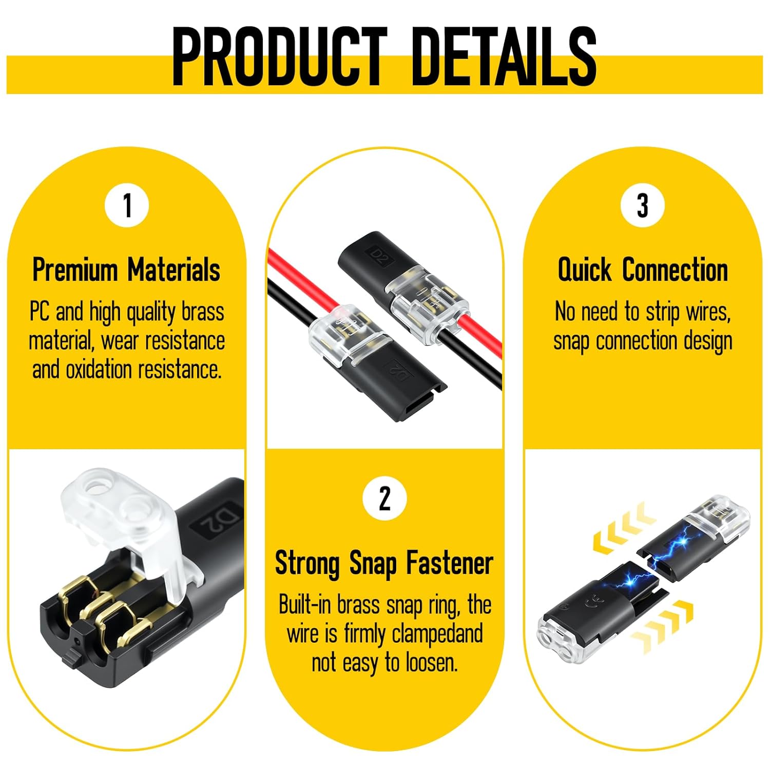 Double-Wire Plug-in Connector Led Light Strip Connectors 2 Pin, Low Voltage Wire Connector with Locking Buckle, Fast Connect Plugs Led Connectors for Strip Lights，Lead strip automotive wiring electricity Power Distribution Secure,Diy-YY