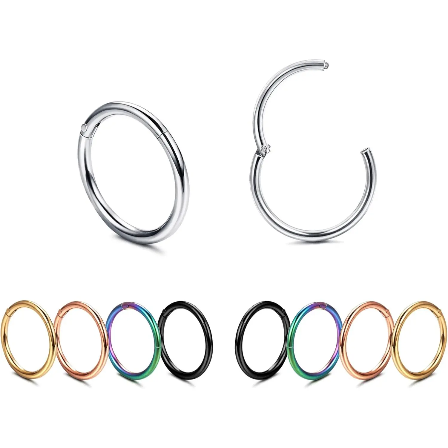 FUNRUN 10PCS Essential Hoop Set | 18G Surgical Steel Hinged Clickers | Waterproof & Hypoallergenic | Perfect for Septum, Nose, Helix, Lip & Tragus | 8mm Cartilage Piercing Jewelry Nose Piercing Jewelry DealsForYouDays