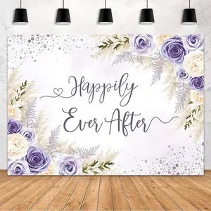 Happily Ever After Backdrop Boho Bridal Shower Wedding Party Decorations Banner  Bohemia Floral  Dots Pampas Grass Bachelorette Engagement Party Photography Background 7x5ft