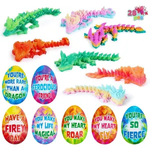 Valentien's Day Gift 28PCS 3D Printed Dragon, 3D Printed Flexible Articulated Dragon Fidget Toys with Valentine's Day Cards for Classroom Exchange Prizes, Classroom Exchange Gifts, Valentine Party Favors