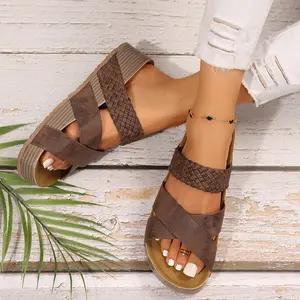 Women's Criss Cross Straps Slippers Platform Sandals Braided Strap Open Toe Wedge Slide Sandals Indoor Outdoor Shoes