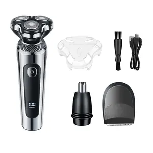 3 in 1 Men Grooming Kit IPX7 Waterproof 3D Floating Beard Hair Trimmer USB Rechargeable with Adjustable Speed & Smart Display - Smooth