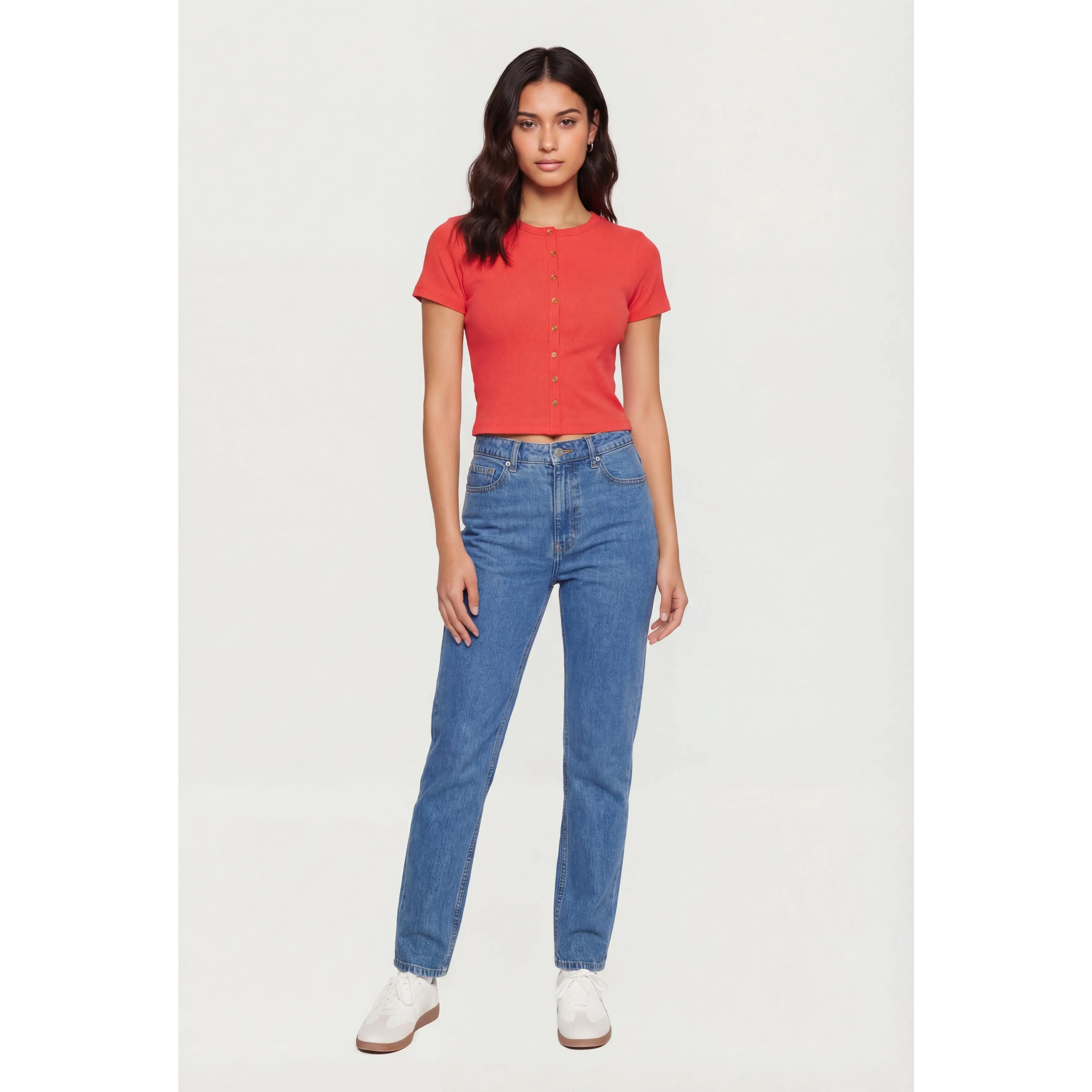 Ribbed Knit Button Front Crop Top