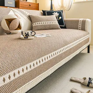 Modern Fashion Woven Series, Sofa Slipcover, 1 Count Non-Slip Cushion, Furniture Protector, Home Decor for Bedroom Office Living Room, Durable Chenille Fabric