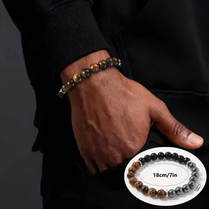 Bracelet for Men Him- Triple Protection Hematite Black Obsidian Tiger Eye Beaded Bracelets Birthday Healing Jewelry Gifts