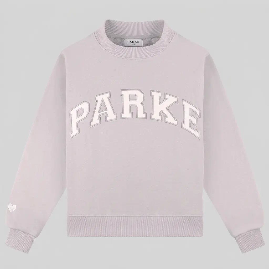 PARKE Women Crew Neck Letter Embroidery Sweatshirt, Small Heart Patch Long‑Sleeve Loose Casual Pullover Jumper