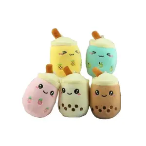 Wholesale 45pcs/lot 10cm Cute Drink Milk Tea Bottle Stuffed Doll Pendants Fruits Strawberry Pineapple Cup Plush Toys keychain