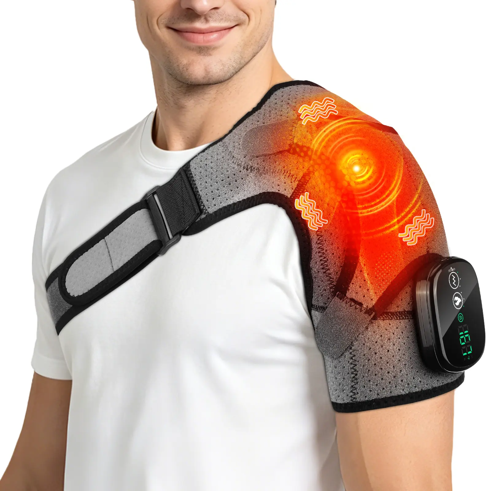 Cordless Shoulder Heating Pad, Heated Shoulder Brace with 3 Heating&Vibration, Portable Shoulder Heat Pad USB Shoulder Massager for Men Women Shoulder Relax