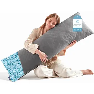 Long  Pillow for Adults - Firm  Pillow Insert with Shredded White Memory , Adjustable Height, Soft Support for Side Sleeping, , Washable (Grey, 20x54 Inch)
