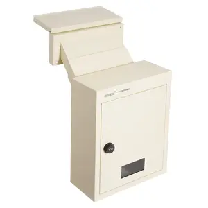 Through-The-Wall Drop Box, Heavy-Duty Steel Through-Wall Mailbox With 2.8-7.9 Inch Opening And 13 Inch Combination Lock, 12.5x6.3x16.9 Inch Mail Drop Box, Beige, Weather-Resistant Outdoor Security Mailbox
