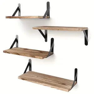 Set of 3 Floating Shelves, Rustic Wall-Mounted Shelf Rack, Wall Mounted Organizer, Perfect for Bathroom, Bedroom, Living Room Decor and Plant Display