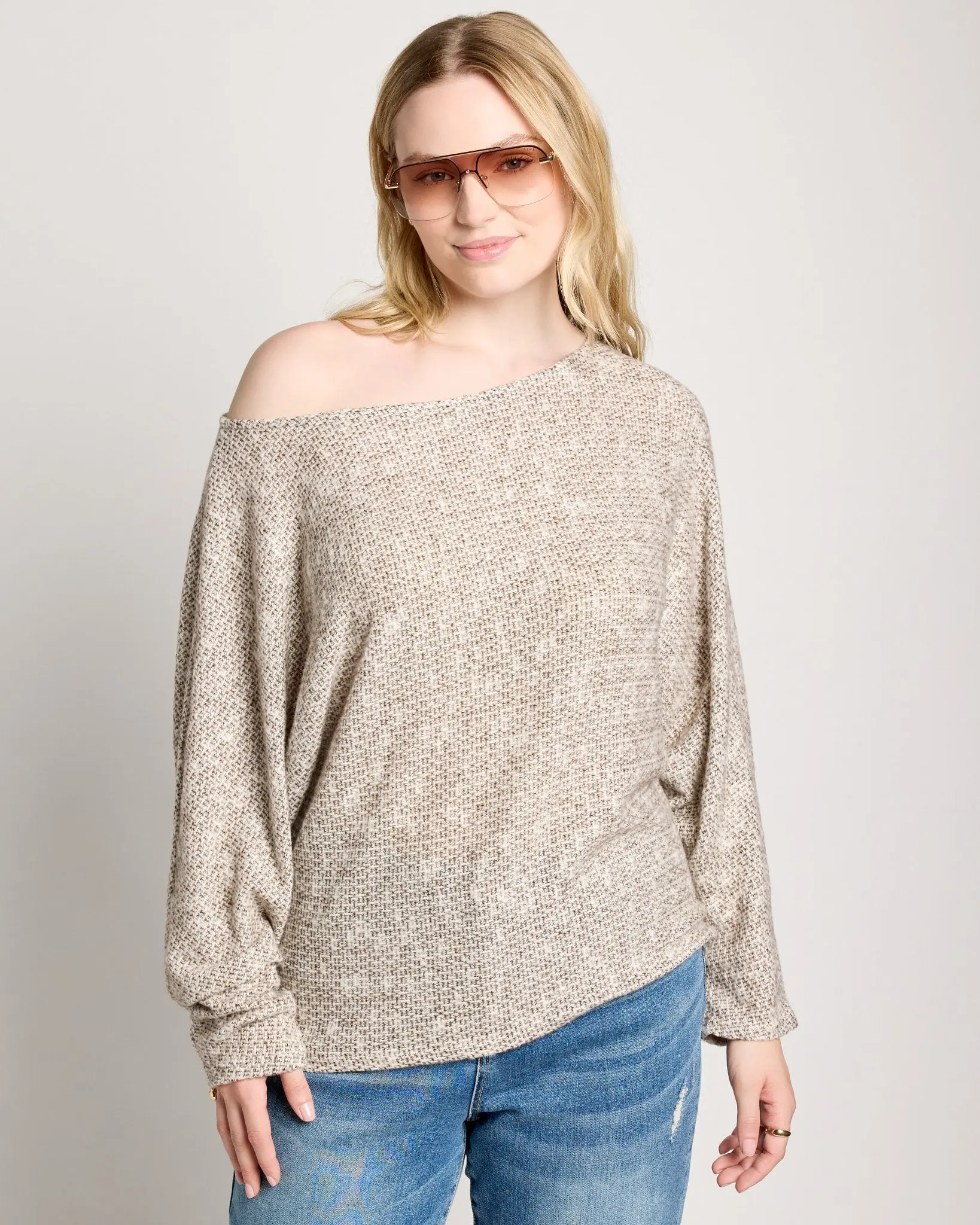Plus Size Women's Soft Relaxed Fit Dolman Top, Versatile Boatneck Shirt You Can Slip Off the Shoulder, Casual, Basic, Shirts, Blouse, Boat Neck, Ultra-Soft
