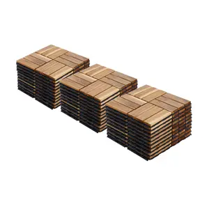 YYDS 30 PCS Interlocking Deck Tiles Checker Pattern, 12" x 12" Square Yellow Acacia Hardwood Outdoor Flooring for Patio, Bancony, Pool Side,...