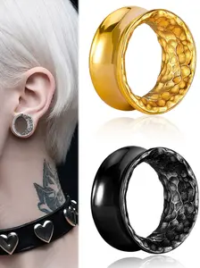 vanku 2pcs Hammered 316L Stainless Steel Ear Tunnels, Unisex Hip-Hop Punk Piercing Jewelry, Casual Style, Plain Pattern, All Seasons