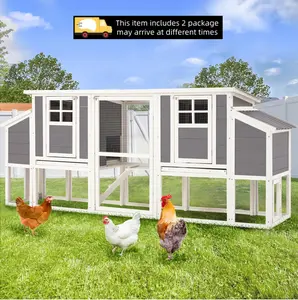 【2 Packages Shipping】YODOLLA 98'' Extra Large Chicken Coop with Run with 4 Nesting Boxes & Pull-Out Tray for 6-8 Chickens