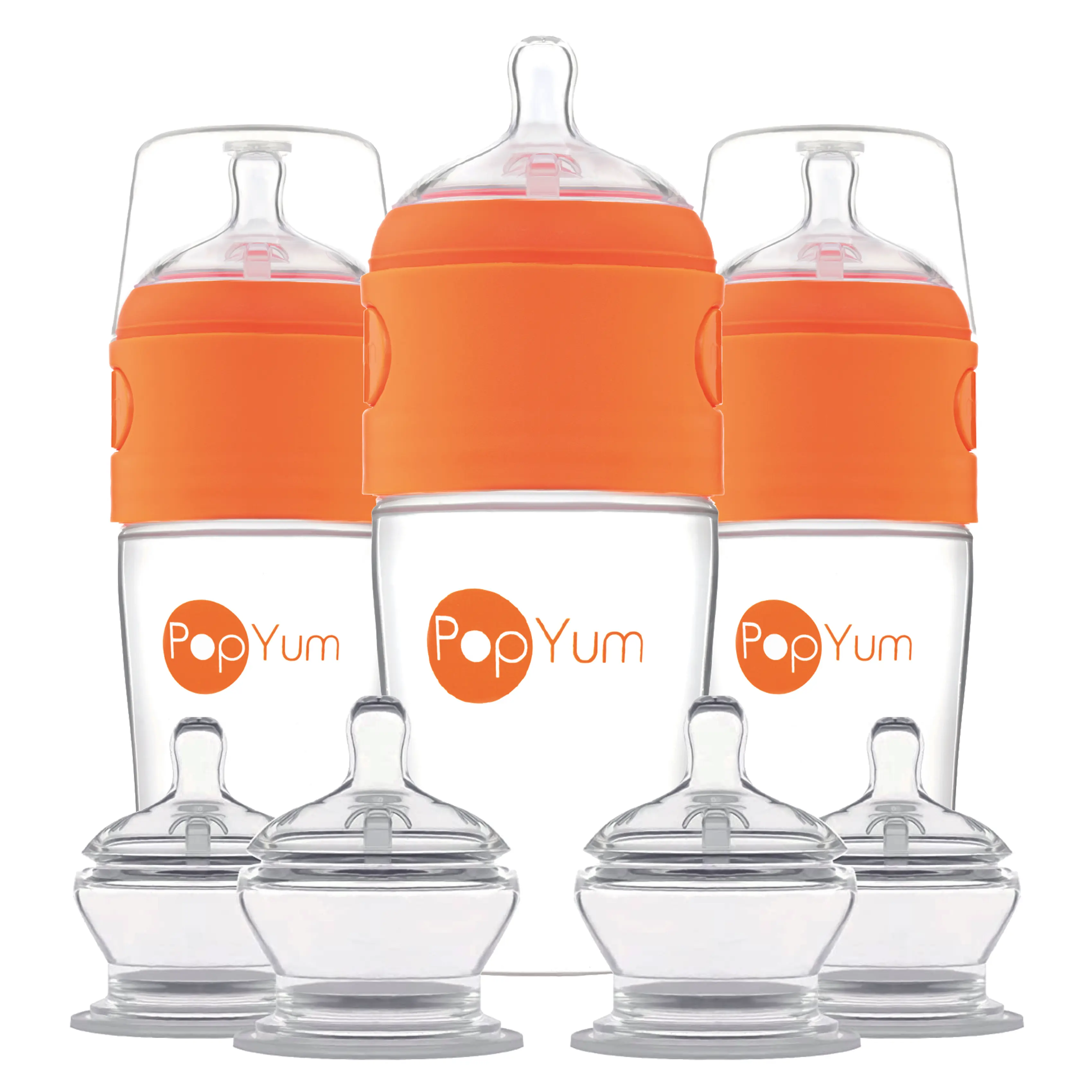 PopYum Orange 9oz Formula Making Baby Bottle + Nipple 7 Piece Bundle
