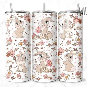 Easter Theme  Portable20 oz Stainless Steel Tumbler with Rubber Bottom, Stainless Steel Straw & Complete Lid for Customized Drinkware - Flasks Water Bottles Bottled Mug Multicolor