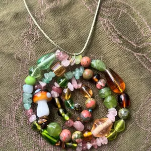 SPIRAL PENDANT GEMSTONE NECKLACE with Multicolor Beads and Shell Accents for Stylish Jewelry