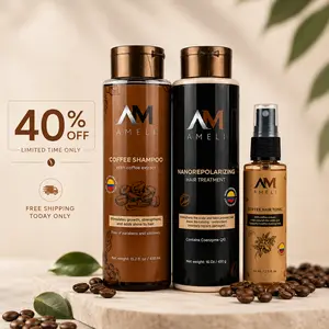 AM AMELI Hair Strengthening Routine, 3-Piece Set with Coffee and Argan Oil for Volumizing, Repair, and Frizz Control for Dry, Weak Hair for Adults Thickening Shampoo Organic Haircare Shampoo