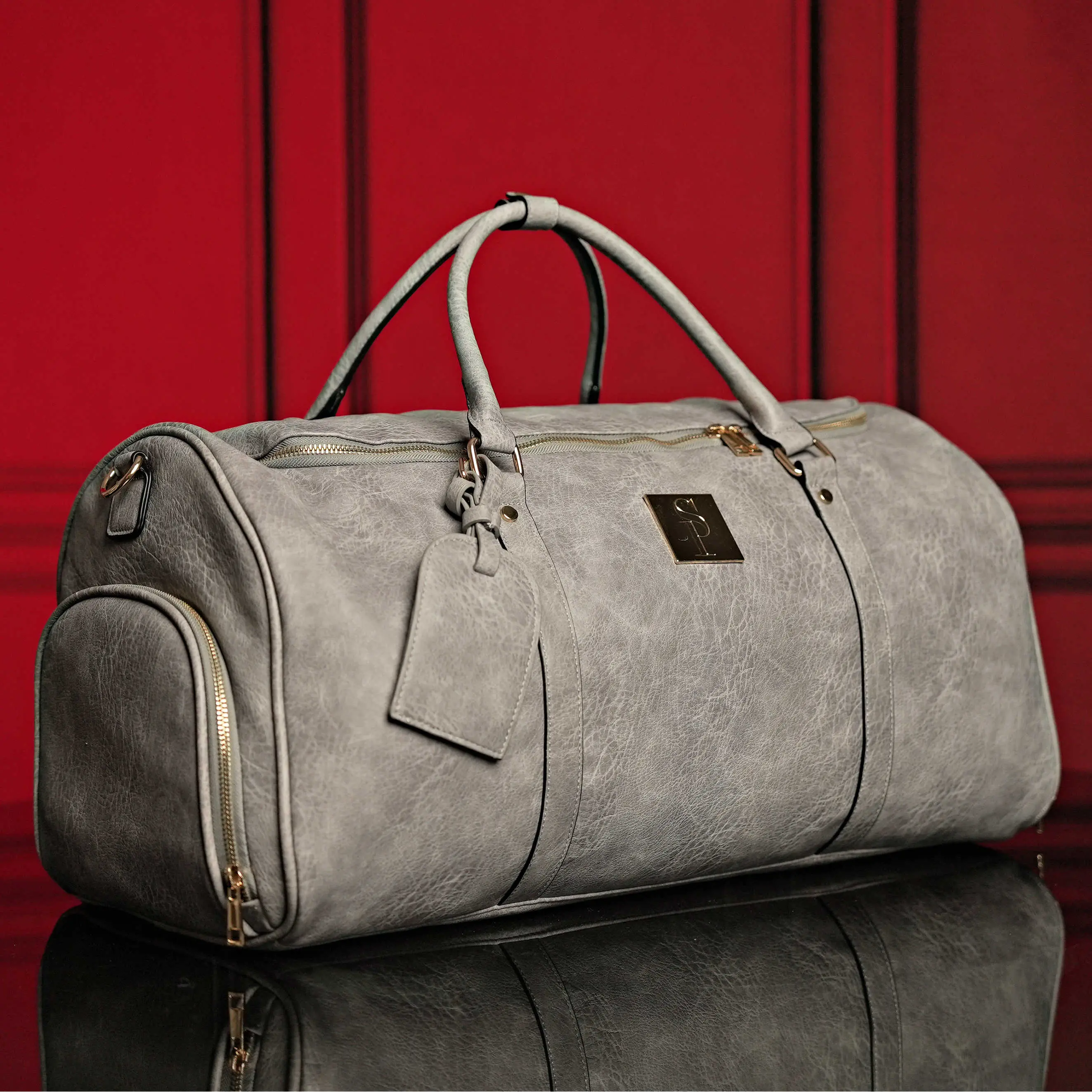 Grey Tumbled Leather Weekender Duffle Bag Grey Tumbled Leather Weekender Duffle Bag