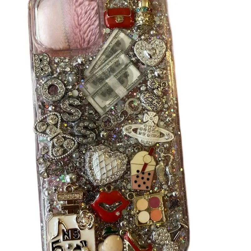 BLING BOSSY JUNK iPhone Case with Assorted Jewelry Accessories & Decorative Elements in Clear Packaging Individual Camera Protector Protective