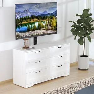 TV Stand with Mount and 4/6 Drawers Storage for Living Room, Bedroom Fits 32/45/55/65/75/80 Inch TVs, Entertainment Center w/Height Adjustable Mount, Wood Media Console Tables, TV Stand Dresser